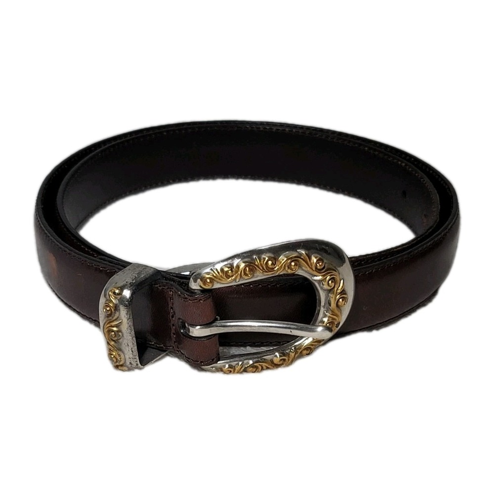 Fossil Womens Size Large Leather Belt Brown Silver Tone Accents Western Cowgirl